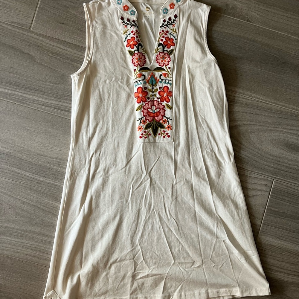 Spartina 449 Cream Midi Dress with Floral Embroidery